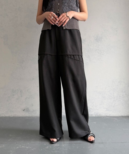 &g'aime（アンジェム）の「【&ｇ'aime 】シアー切替パンツ　Sheer Panelled Pants（スラックス・レディース・チャコールグレー/ブラック・FREE）」の2枚目の写真