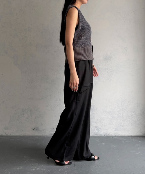 &g'aime（アンジェム）の「【&ｇ'aime 】シアー切替パンツ　Sheer Panelled Pants（スラックス・レディース・チャコールグレー/ブラック・FREE）」の7枚目の写真