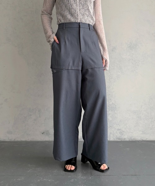 &g'aime（アンジェム）の「【&ｇ'aime 】シアー切替パンツ　Sheer Panelled Pants（スラックス・レディース・チャコールグレー/ブラック・FREE）」の9枚目の写真