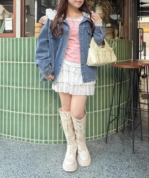 frunco(フランコ)の「【ZOZOTOWN限定】フェイクレイヤード花柄レースヘンリーネックT(Tシャツ/カットソー・レディース・ホワイト/ピンク/アイボリー・FREE)」の4枚目の写真