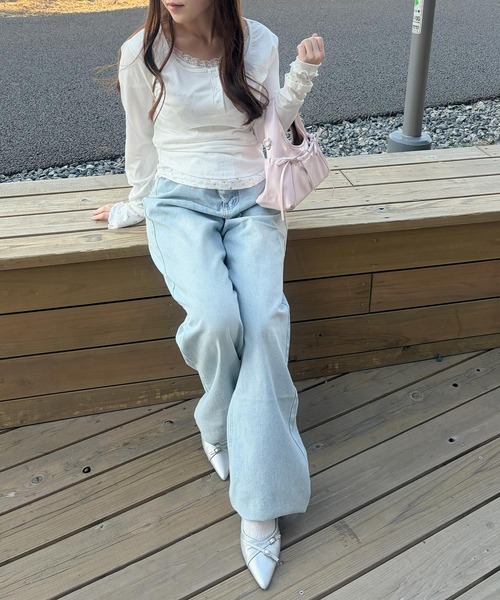 frunco(フランコ)の「【ZOZOTOWN限定】フェイクレイヤード花柄レースヘンリーネックT(Tシャツ/カットソー・レディース・ホワイト/ピンク/アイボリー・FREE)」の7枚目の写真