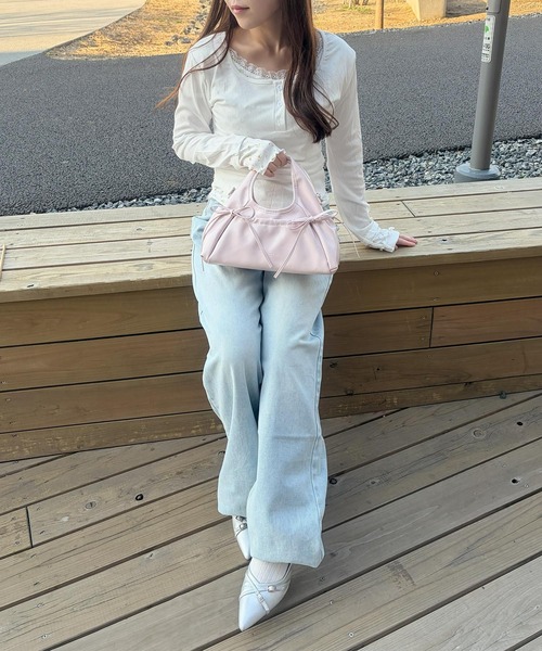 frunco(フランコ)の「【ZOZOTOWN限定】フェイクレイヤード花柄レースヘンリーネックT(Tシャツ/カットソー・レディース・ホワイト/ピンク/アイボリー・FREE)」の6枚目の写真
