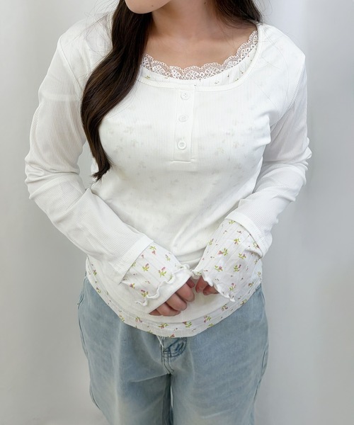 frunco(フランコ)の「【ZOZOTOWN限定】フェイクレイヤード花柄レースヘンリーネックT(Tシャツ/カットソー・レディース・ホワイト/ピンク/アイボリー・FREE)」の22枚目の写真