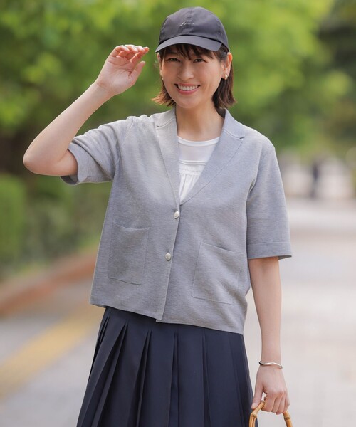 J.PRESS Ladies(J.プレス レディス)の「Vis/Peスパーク ハーフスリーブ ニットジャケット(テーラードジャケット・レディース・アイボリー系/ネイビー系/ライトグレー系・SMALL)」の2枚目の写真