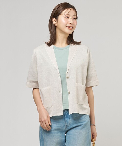 J.PRESS Ladies(J.プレス レディス)の「Vis/Peスパーク ハーフスリーブ ニットジャケット(テーラードジャケット・レディース・アイボリー系/ネイビー系/ライトグレー系・SMALL)」の1枚目の写真
