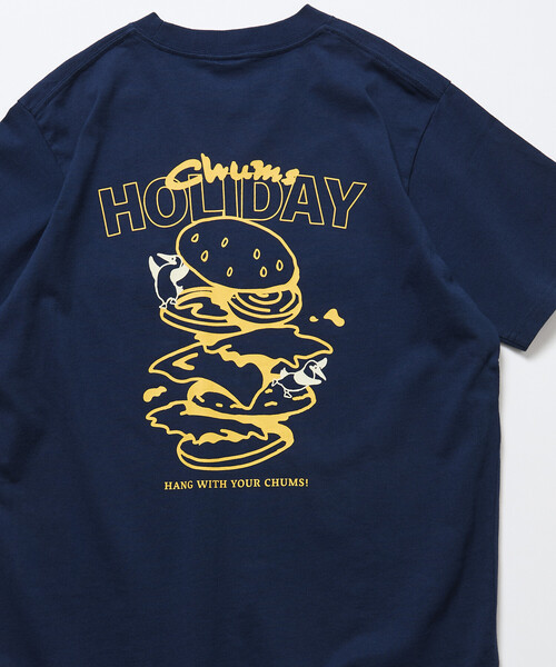 CHUMS（チャムス）の「CHUMS/チャムス 限定展開 CHUMS×FREAK'S STORE 別注 ブービーバード バックプリント クルーネックTシャツ/バーガーモチーフ（Tシャツ/カットソー・メンズ・ネイビー/ホワイト/ブラック/グレイッシュベージュ・X-LARGE/LARGE/MEDIUM/SMALL）」の4枚目の写真