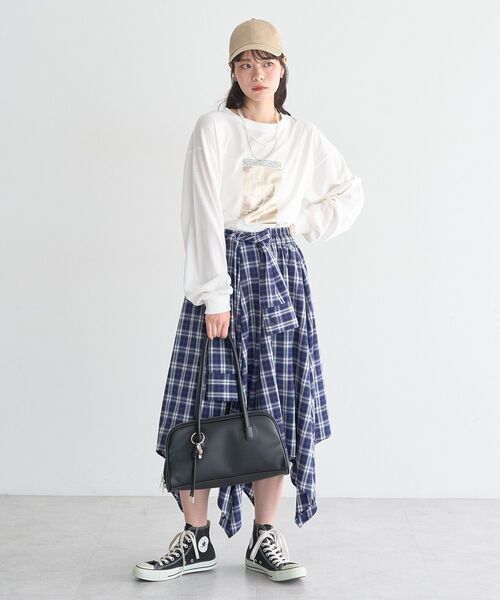 earth music&ecology（アースミュージックアンドエコロジー）の「イレヘムチェックシャツライクスカート（スカート・レディース・ブラウン/ネイビー/ブラック・FREE）」の13枚目の写真