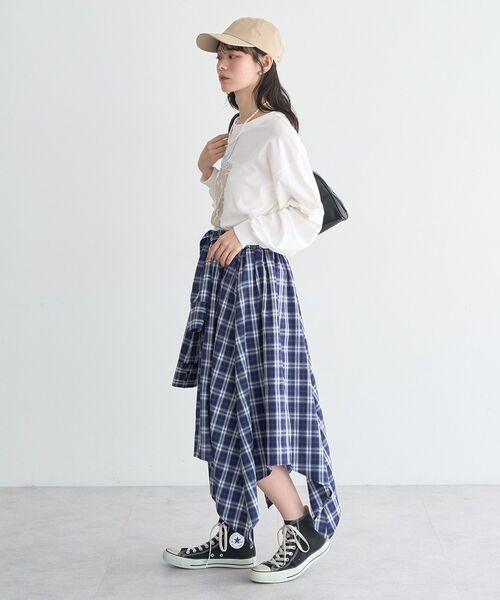 earth music&ecology（アースミュージックアンドエコロジー）の「イレヘムチェックシャツライクスカート（スカート・レディース・ブラウン/ネイビー/ブラック・FREE）」の14枚目の写真