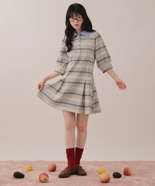 loin nuit(ロワンニュイ)の「striped polo onepiece / ストライプポロワンピース(ワンピース・レディース・ブルー/グレー/レッド・FREE)」の10枚目の写真