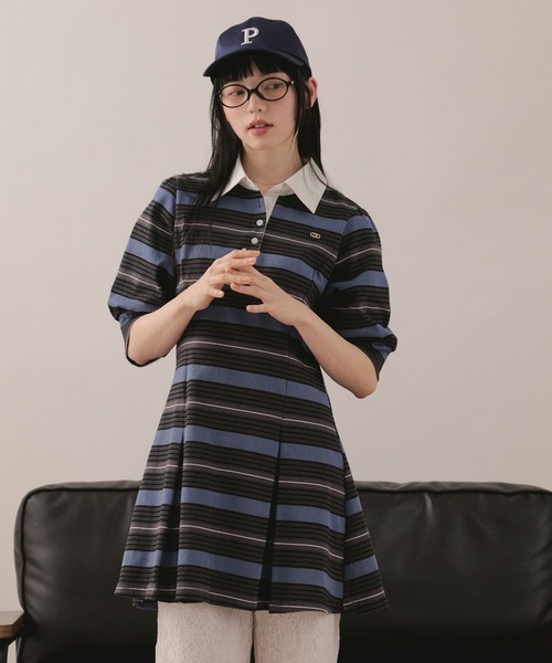 loin nuit(ロワンニュイ)の「striped polo onepiece / ストライプポロワンピース(ワンピース・レディース・ブルー/グレー/レッド・FREE)」の21枚目の写真
