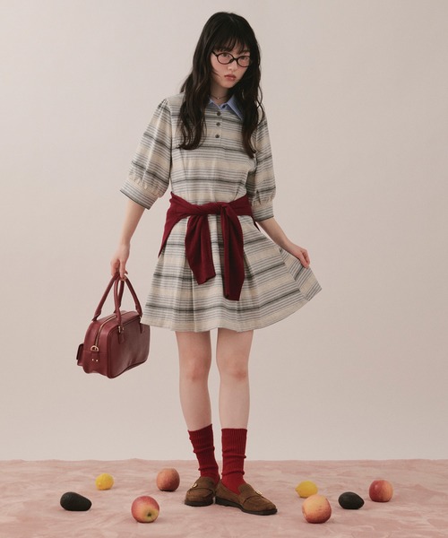 loin nuit(ロワンニュイ)の「striped polo onepiece / ストライプポロワンピース(ワンピース・レディース・ブルー/グレー/レッド・FREE)」の12枚目の写真