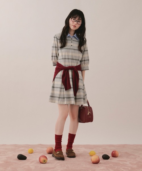 loin nuit(ロワンニュイ)の「striped polo onepiece / ストライプポロワンピース(ワンピース・レディース・ブルー/グレー/レッド・FREE)」の13枚目の写真