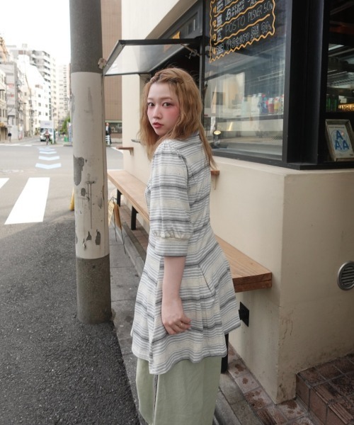 loin nuit(ロワンニュイ)の「striped polo onepiece / ストライプポロワンピース(ワンピース・レディース・ブルー/グレー/レッド・FREE)」の5枚目の写真