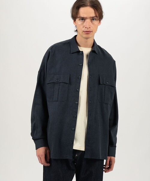 GUY ROVER（ギローバー）の「【別注】GUY ROVER リネンコットン オーバーシャツ（シャツ/ブラウス・メンズ・オフホワイト/ネイビー・M/S）」の3枚目の写真