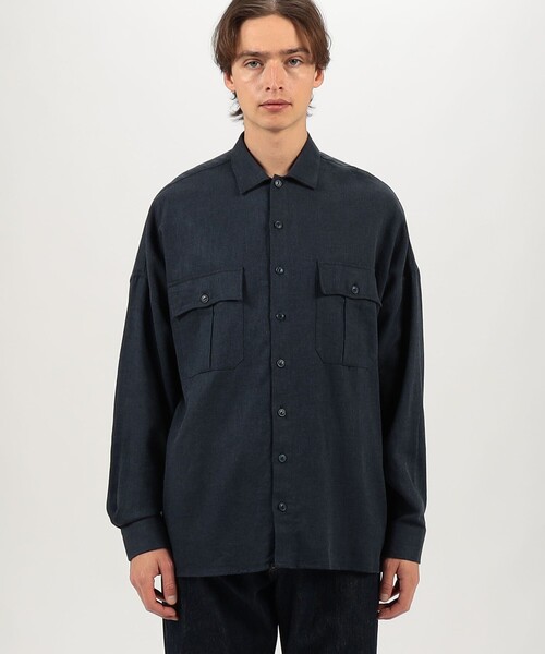 GUY ROVER（ギローバー）の「【別注】GUY ROVER リネンコットン オーバーシャツ（シャツ/ブラウス・メンズ・オフホワイト/ネイビー・M/S）」の4枚目の写真