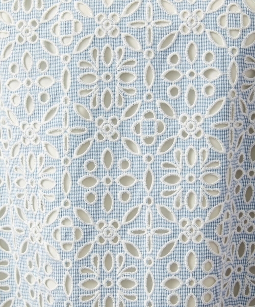 Jocomomola（ホコモモラ）の「Dordado de verano フラワーカットワーク刺繍 ギンガムチェックワンピース [オケージョン対応]（ワンピース・レディース・ブラック/ダークインディゴブルー・40/42）」の9枚目の写真