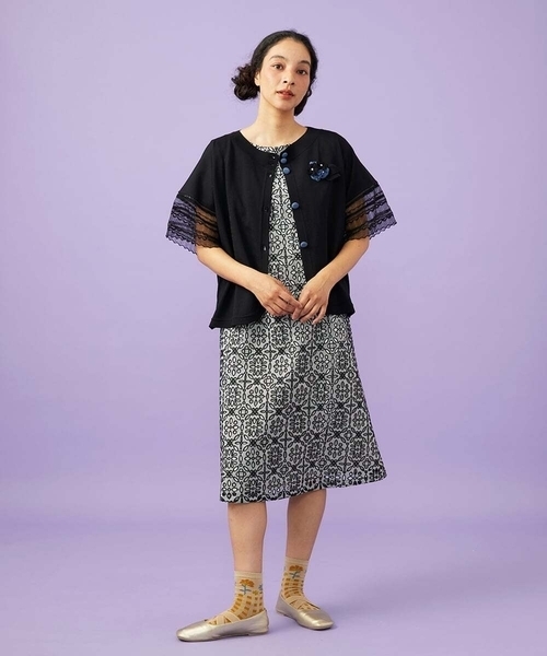 Jocomomola（ホコモモラ）の「Dordado de verano フラワーカットワーク刺繍 ギンガムチェックワンピース [オケージョン対応]（ワンピース・レディース・ブラック/ダークインディゴブルー・40/42）」の11枚目の写真