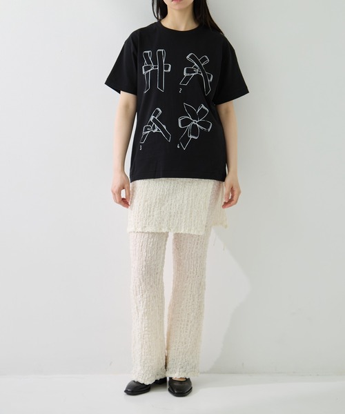 RhodolirioN（ロドリリオン）の「[RhodolirioN/ロドリリオン]Printed Making a bow with Ribbon Tee（Tシャツ/カットソー・レディース・ブラック/ピンク/ホワイト・0）」の4枚目の写真