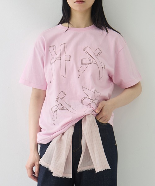 RhodolirioN（ロドリリオン）の「[RhodolirioN/ロドリリオン]Printed Making a bow with Ribbon Tee（Tシャツ/カットソー・レディース・ブラック/ピンク/ホワイト・0）」の12枚目の写真