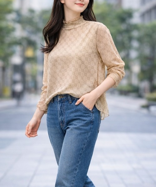 Re:Birth+(リバースプラス)の「シアー素材使いハイネックトップス(Tシャツ/カットソー・レディース・ゼブラ/ブラック/その他・MEDIUM/LARGE/LL/3L)」の2枚目の写真