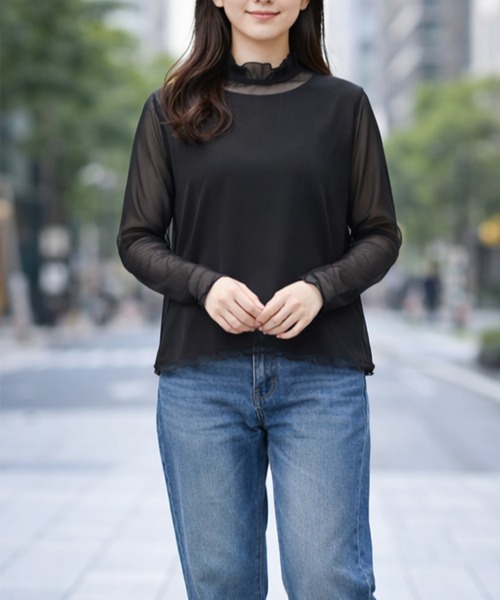 Re:Birth+(リバースプラス)の「シアー素材使いハイネックトップス(Tシャツ/カットソー・レディース・ゼブラ/ブラック/その他・MEDIUM/LARGE/LL/3L)」の1枚目の写真