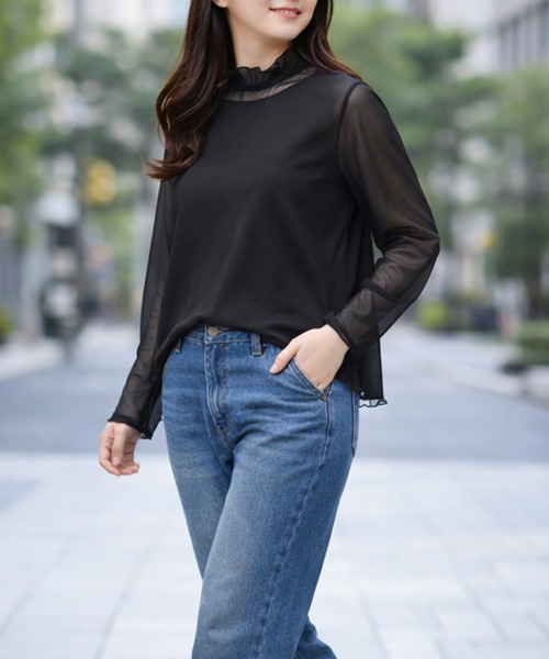 Re:Birth+(リバースプラス)の「シアー素材使いハイネックトップス(Tシャツ/カットソー・レディース・ゼブラ/ブラック/その他・MEDIUM/LARGE/LL/3L)」の10枚目の写真