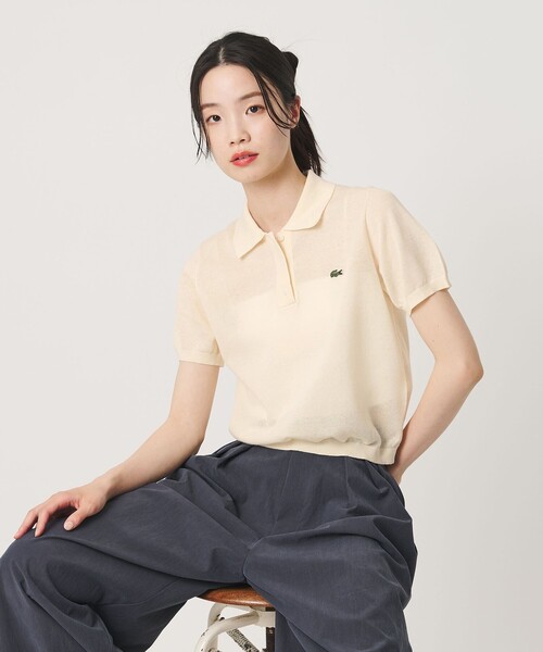 LACOSTE(ラコステ)の「<LACOSTE>ラメニット ポロシャツ(ポロシャツ・レディース・ピンク/オフホワイト・36)」の2枚目の写真