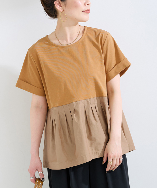 B.C STOCK(ベーセーストック)の「ウォッシャブル / add Function ペプラムコンビプルオーバー(Tシャツ/カットソー・レディース・ホワイト/ベージュ/ネイビー・FREE)」の3枚目の写真