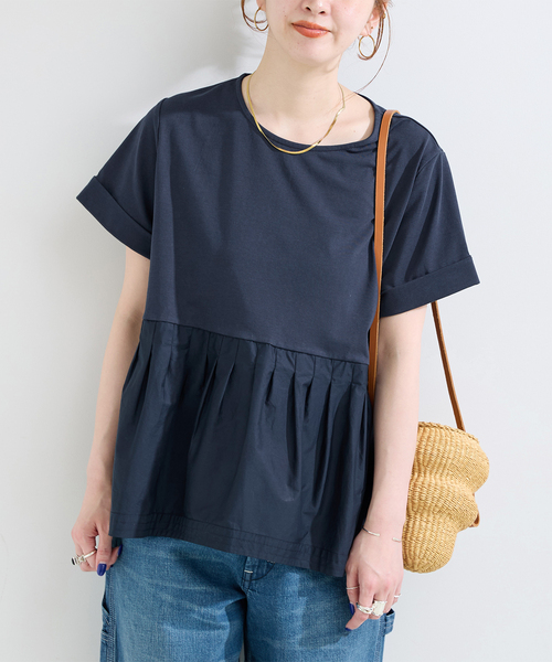 B.C STOCK(ベーセーストック)の「ウォッシャブル / add Function ペプラムコンビプルオーバー(Tシャツ/カットソー・レディース・ホワイト/ベージュ/ネイビー・FREE)」の2枚目の写真