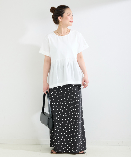 B.C STOCK(ベーセーストック)の「ウォッシャブル / add Function ペプラムコンビプルオーバー(Tシャツ/カットソー・レディース・ホワイト/ベージュ/ネイビー・FREE)」の4枚目の写真