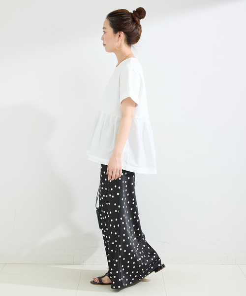 B.C STOCK(ベーセーストック)の「ウォッシャブル / add Function ペプラムコンビプルオーバー(Tシャツ/カットソー・レディース・ホワイト/ベージュ/ネイビー・FREE)」の5枚目の写真