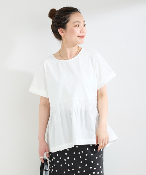 B.C STOCK(ベーセーストック)の「ウォッシャブル / add Function ペプラムコンビプルオーバー(Tシャツ/カットソー・レディース・ホワイト/ベージュ/ネイビー・FREE)」の7枚目の写真