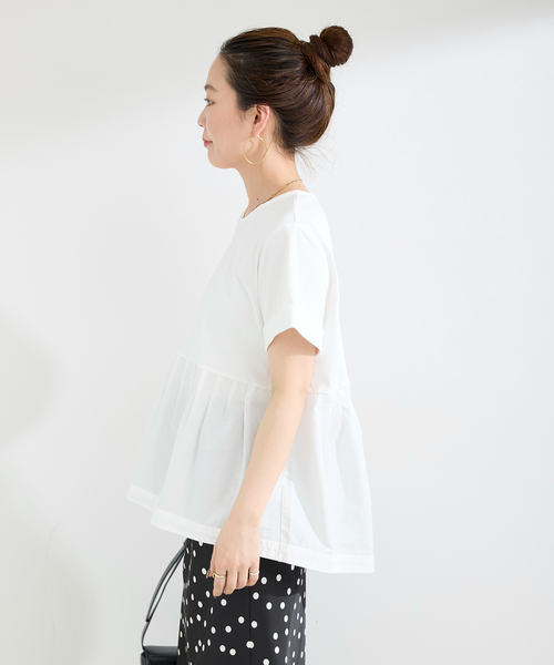 B.C STOCK(ベーセーストック)の「ウォッシャブル / add Function ペプラムコンビプルオーバー(Tシャツ/カットソー・レディース・ホワイト/ベージュ/ネイビー・FREE)」の8枚目の写真