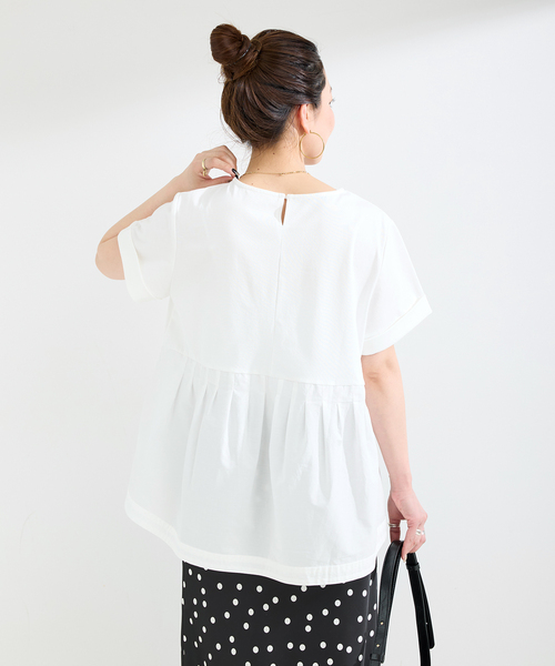 B.C STOCK(ベーセーストック)の「ウォッシャブル / add Function ペプラムコンビプルオーバー(Tシャツ/カットソー・レディース・ホワイト/ベージュ/ネイビー・FREE)」の9枚目の写真