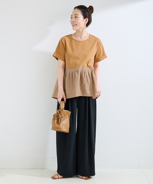 B.C STOCK(ベーセーストック)の「ウォッシャブル / add Function ペプラムコンビプルオーバー(Tシャツ/カットソー・レディース・ホワイト/ベージュ/ネイビー・FREE)」の10枚目の写真