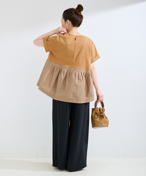 B.C STOCK(ベーセーストック)の「ウォッシャブル / add Function ペプラムコンビプルオーバー(Tシャツ/カットソー・レディース・ホワイト/ベージュ/ネイビー・FREE)」の12枚目の写真
