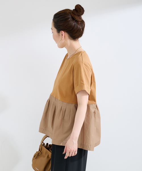 B.C STOCK(ベーセーストック)の「ウォッシャブル / add Function ペプラムコンビプルオーバー(Tシャツ/カットソー・レディース・ホワイト/ベージュ/ネイビー・FREE)」の14枚目の写真