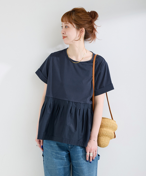 B.C STOCK(ベーセーストック)の「ウォッシャブル / add Function ペプラムコンビプルオーバー(Tシャツ/カットソー・レディース・ホワイト/ベージュ/ネイビー・FREE)」の19枚目の写真