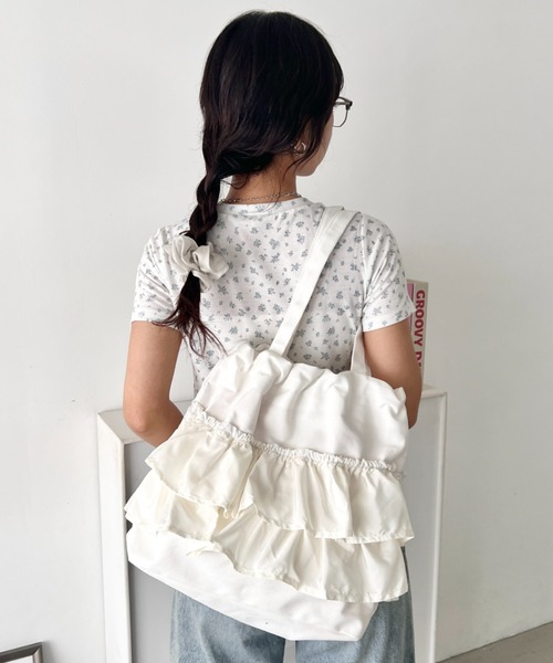 wears(ウェアーズ)の「【A4収納可】2wayフリルトートバッグ(トートバッグ・レディース・ピンク/ブラック/ホワイト/グリーン・FREE)」の10枚目の写真