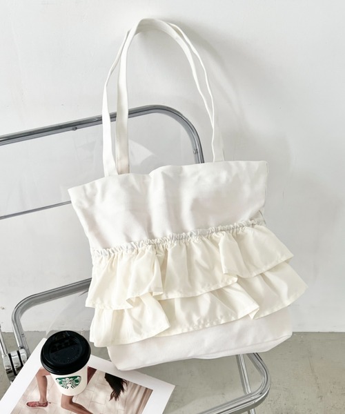wears(ウェアーズ)の「【A4収納可】2wayフリルトートバッグ(トートバッグ・レディース・ピンク/ブラック/ホワイト/グリーン・FREE)」の5枚目の写真