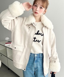 ファーティペット付きフェイクムートンルーズジャケット