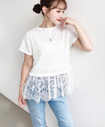 裾フリルレースぽこぽこカットソー半袖Tシャツ