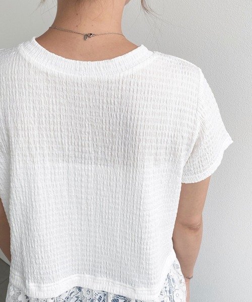 moment+(モーメントプラス)の「裾フリルレースぽこぽこカットソー半袖Tシャツ(Tシャツ/カットソー・レディース・ブラック/ネイビー/オフホワイト/ナチュラル・L/M)」の9枚目の写真