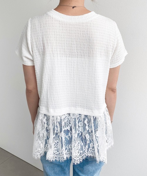moment+(モーメントプラス)の「裾フリルレースぽこぽこカットソー半袖Tシャツ(Tシャツ/カットソー・レディース・ブラック/ネイビー/オフホワイト/ナチュラル・L/M)」の8枚目の写真