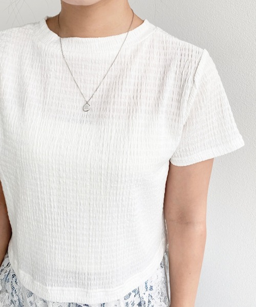 moment+(モーメントプラス)の「裾フリルレースぽこぽこカットソー半袖Tシャツ(Tシャツ/カットソー・レディース・ブラック/ネイビー/オフホワイト/ナチュラル・L/M)」の6枚目の写真