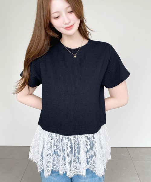 moment+(モーメントプラス)の「裾フリルレースぽこぽこカットソー半袖Tシャツ(Tシャツ/カットソー・レディース・ブラック/ネイビー/オフホワイト/ナチュラル・L/M)」の19枚目の写真