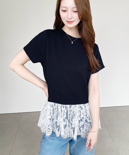 moment+(モーメントプラス)の「裾フリルレースぽこぽこカットソー半袖Tシャツ(Tシャツ/カットソー・レディース・ブラック/ネイビー/オフホワイト/ナチュラル・L/M)」の20枚目の写真