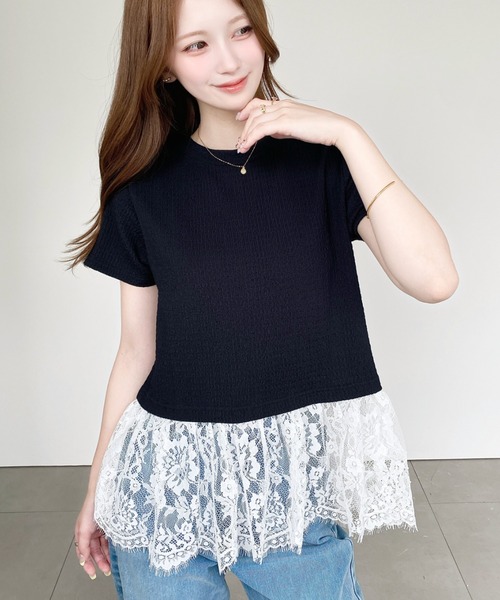 moment+(モーメントプラス)の「裾フリルレースぽこぽこカットソー半袖Tシャツ(Tシャツ/カットソー・レディース・ブラック/ネイビー/オフホワイト/ナチュラル・L/M)」の22枚目の写真