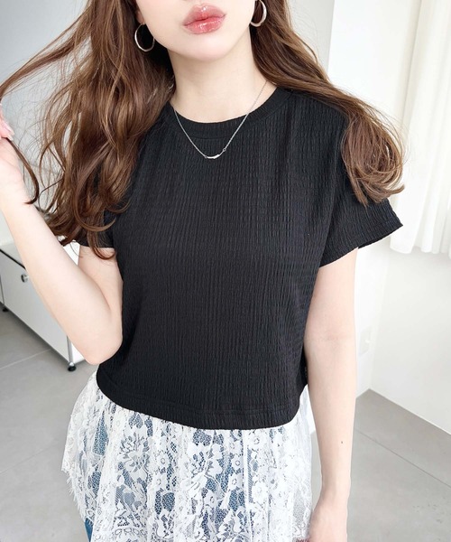 moment+(モーメントプラス)の「裾フリルレースぽこぽこカットソー半袖Tシャツ(Tシャツ/カットソー・レディース・ブラック/ネイビー/オフホワイト/ナチュラル・L/M)」の11枚目の写真