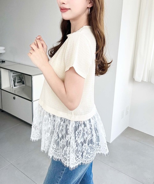 moment+(モーメントプラス)の「裾フリルレースぽこぽこカットソー半袖Tシャツ(Tシャツ/カットソー・レディース・ブラック/ネイビー/オフホワイト/ナチュラル・L/M)」の17枚目の写真
